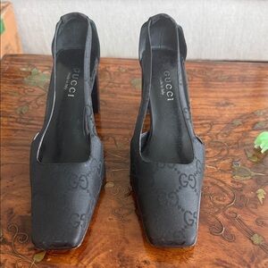 Gucci Black GG Logo Slingback Pumps